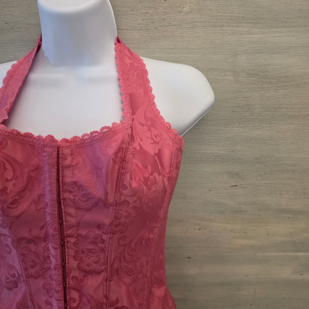 Vintage frederick's of Hollywood Pink Brocade Corset Halter Top Size 34 GC - Picture 3 of 10